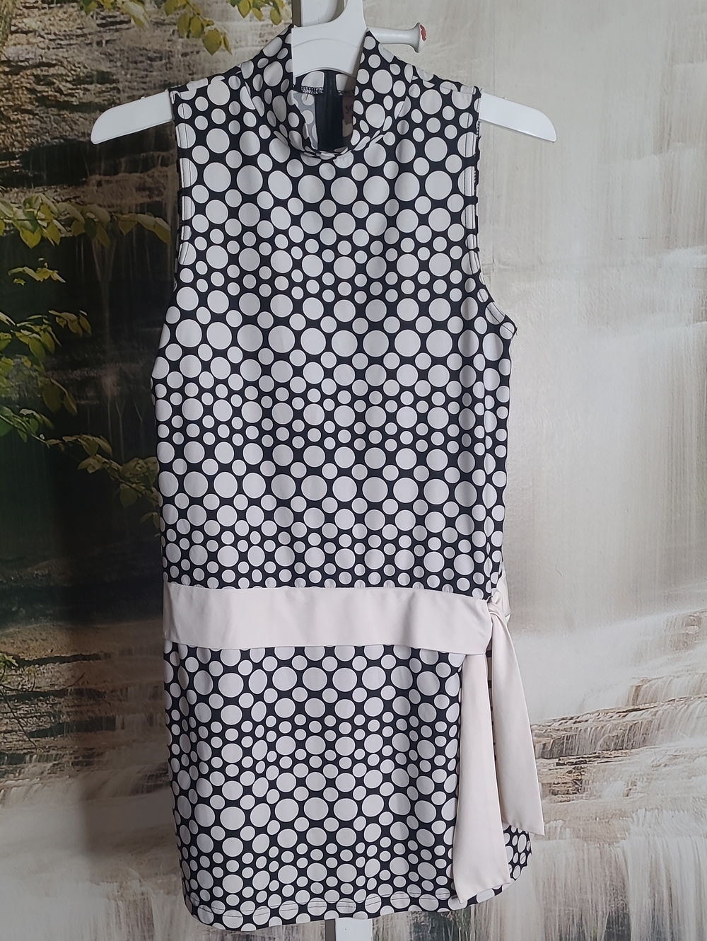 Jessie Girl Girl 12 Sleeveless Black & White Polka Dot Shift Dress with Side Tie